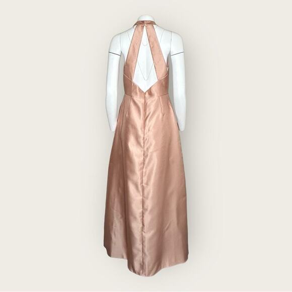 NWT | Alfred Sung | High-Neck Cutout Satin Dress | Toasted Sugar | 12R - Picture 4 of 15